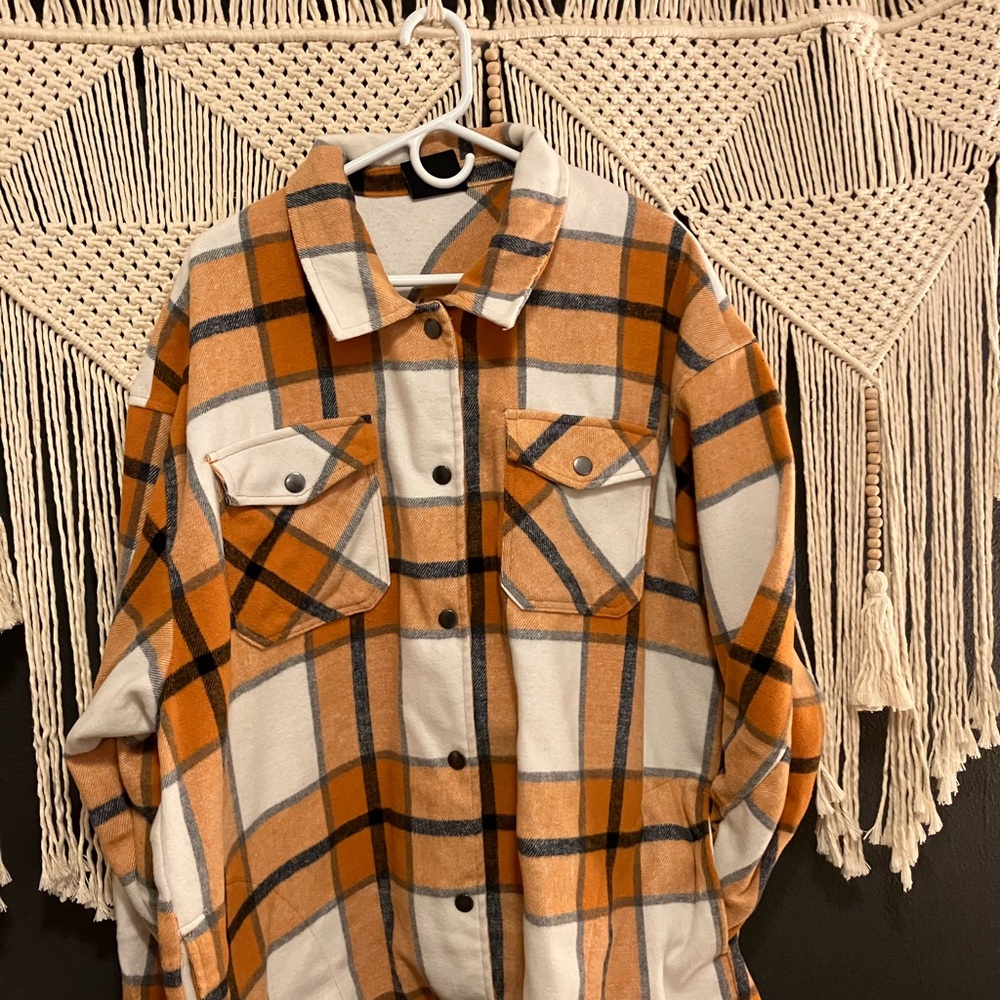HFX Orange Plaid Shirt Jacket